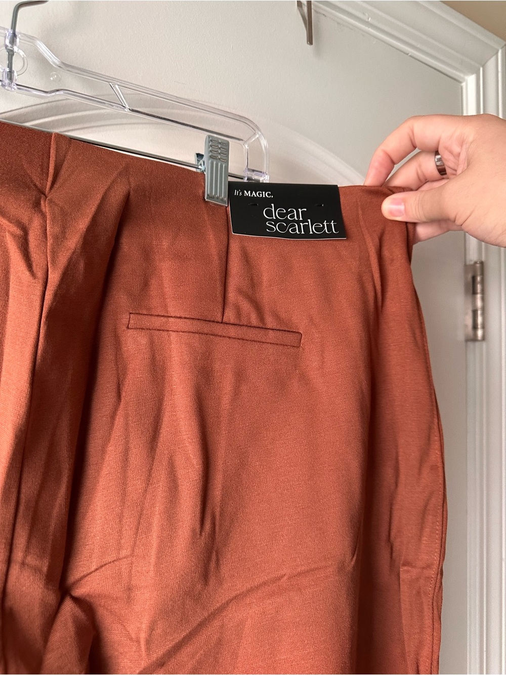 Dear Scarlett Boot-Cut Pants in Rust with Hem Button Detail - Picture 9 of 9